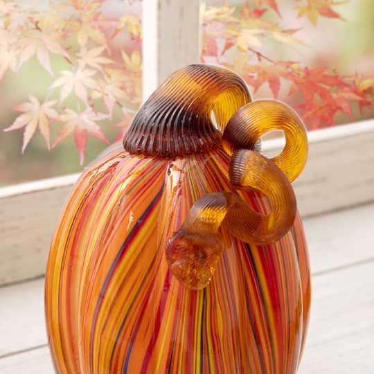 Glitzhome® 5.5" Multi Striped Glass Pumpkin